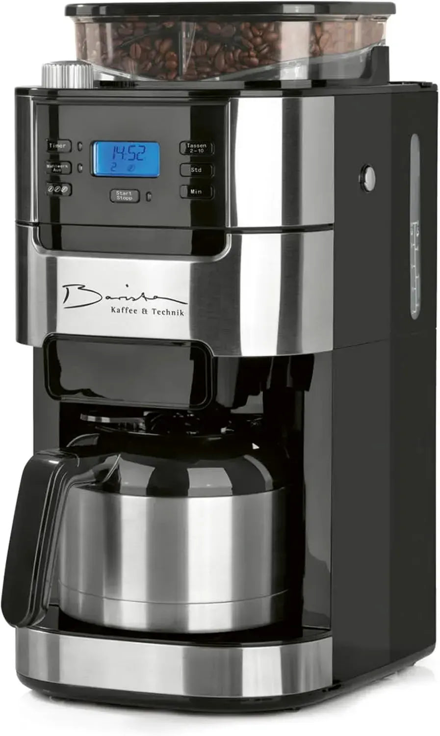 Premium Filterkaffeemaschine mit Mahlwerk & Thermokanne, 24-Stunden-Timer, Warmhaltefunktion, Permanentfilter, Edelstahl, für 10 Tassen