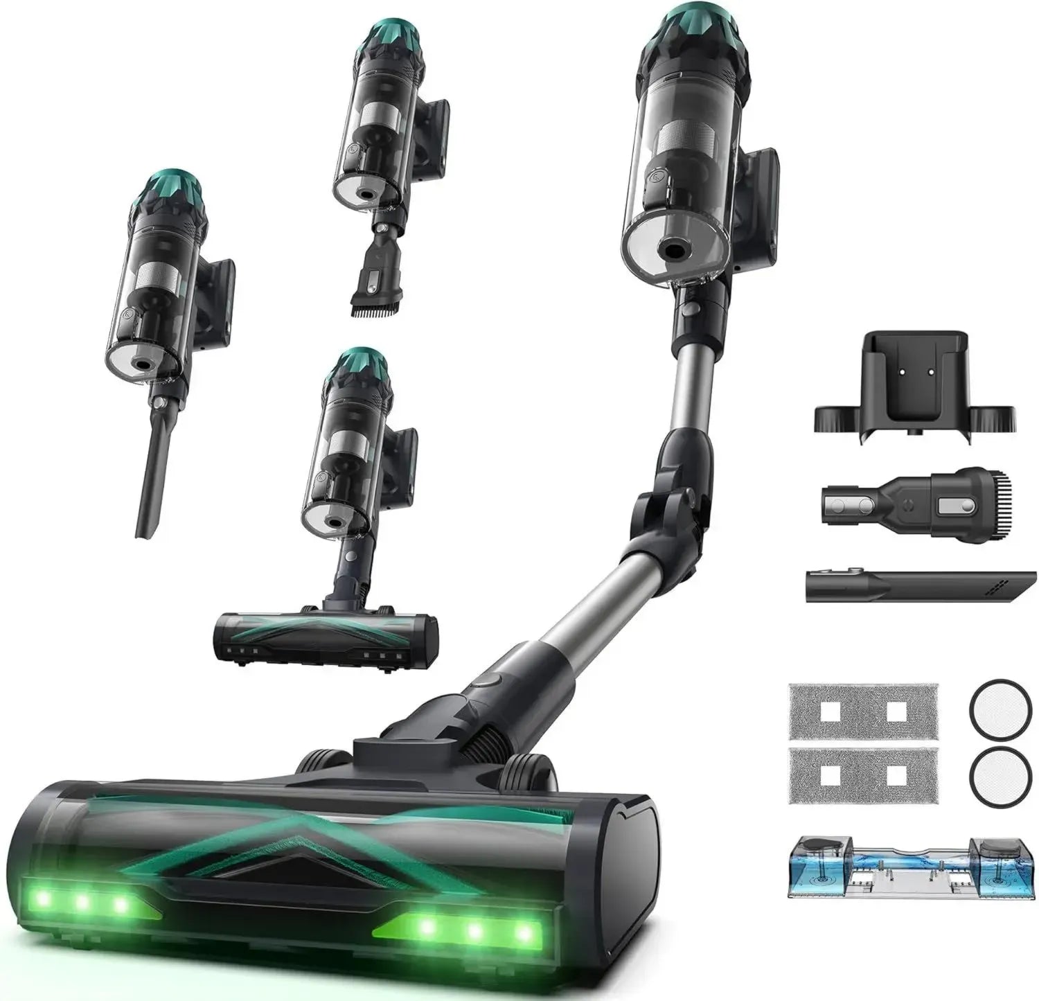 Vexilar V15Max Kabelloser Staubsauger und Wischer, 600W/55KPa, Lange Laufzeit 60 Min, Flexibles Rohr, Wandhalterung, Grüne LED Anzeige, Tierhaar-Bodendüse, 1,5L Behälter, Ideal für Teppiche und Tierhaare